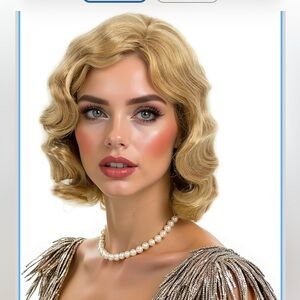 NWT H&Bwig Blonde Flapper Wig Short Curly Wig 1920s Vintage 20's Party Costume